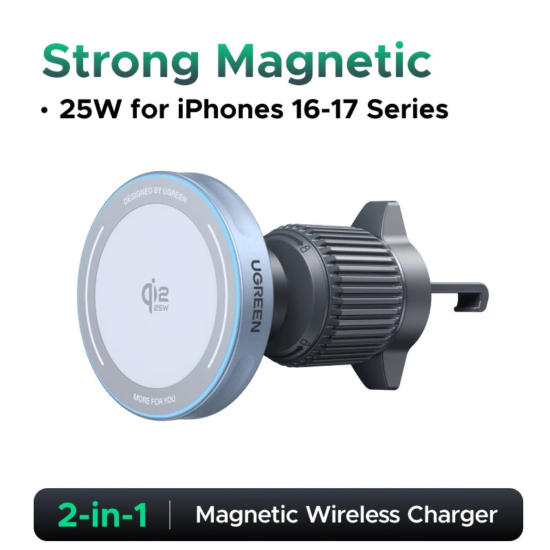 Cargador Inalámbrico para Coche UGREEN Qi2 – 15W/25W MagSafe